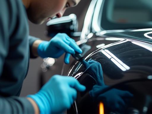 The Next Level Ceramic Coatings team meticulously applying GTECHNIQ coating to a luxury vehicle