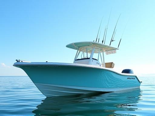 Center console fishing boat shining after marine ceramic coat